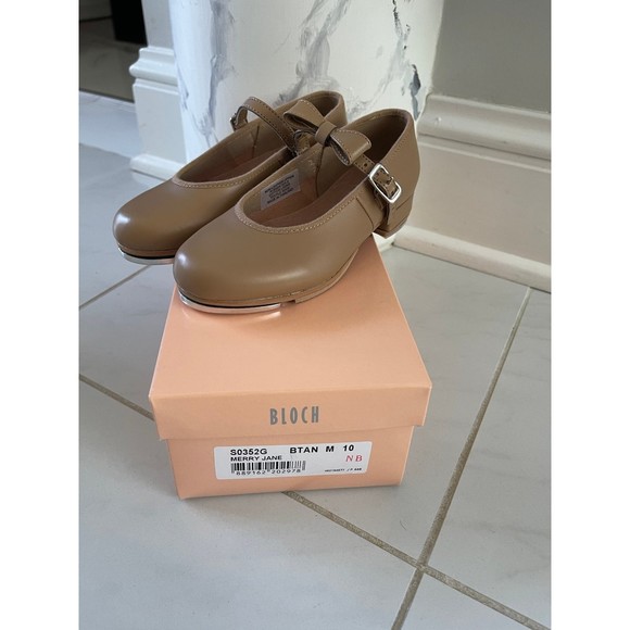NEW BLOCH Merry Jane Tap Dance Ballet Tan Nude Beige Girls Shoes S0352G size 10 - Picture 2 of 10